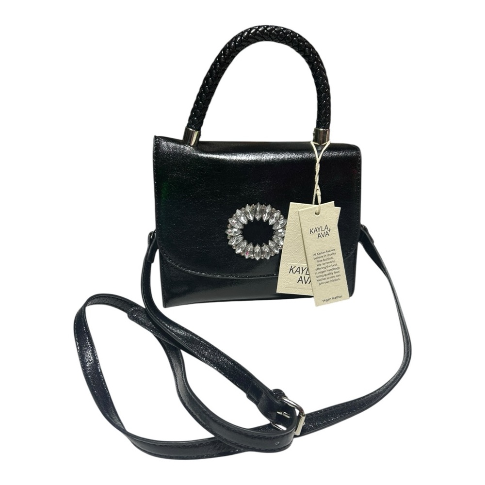 NWT Kayla + Ava Vegan Leather Purse Crossbody Black Rhinestones